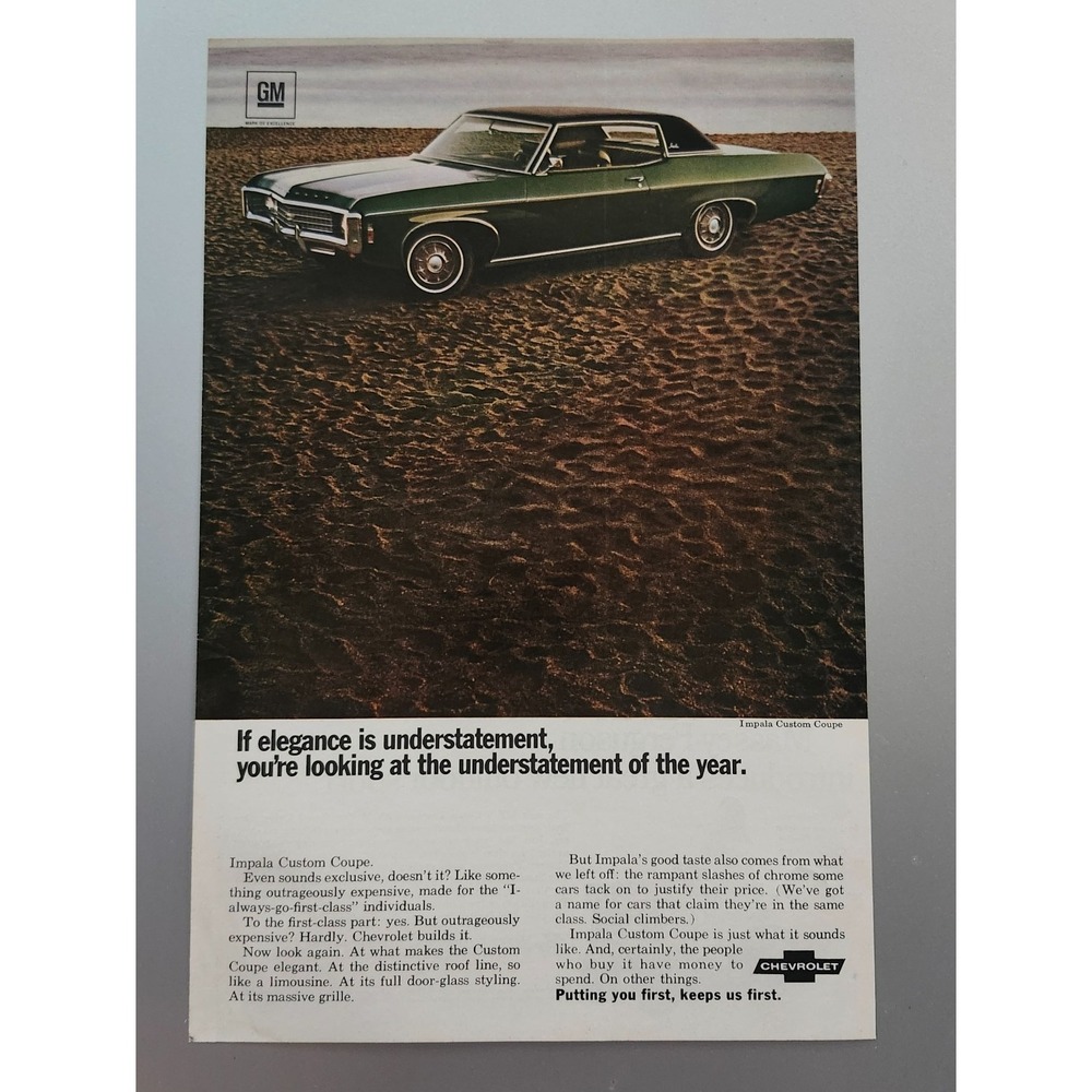 Vintage 1970 CHEVY Impala‎ Custom Coupe Car Newspaper Print Ad